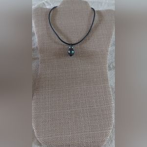 Handmade Peacock Pearl & Black Leather Necklace